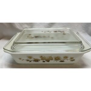 RARE PYREX Space Saver Golden Pine Cone 2 Qt Casserole Dish 575 W Lid Vintage